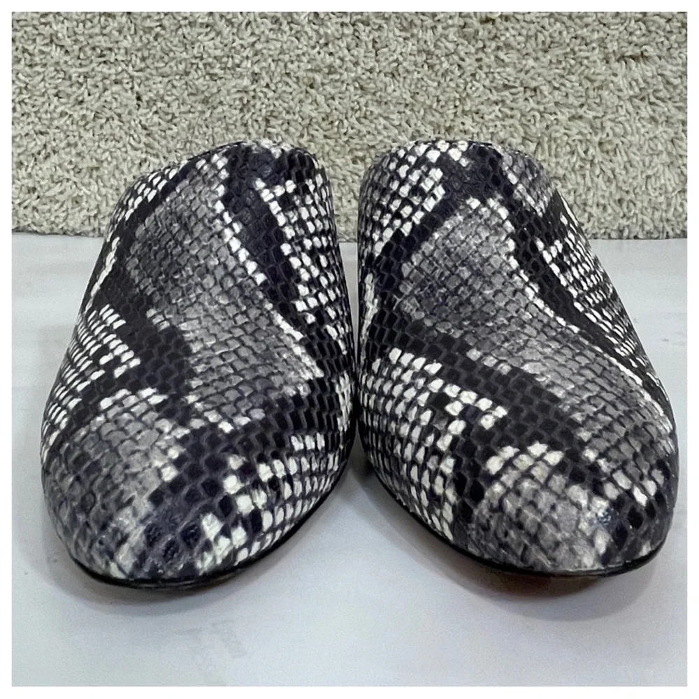 J.Crew Grey Sophia High Block-heel Faux Snakeskin Mules/Slides